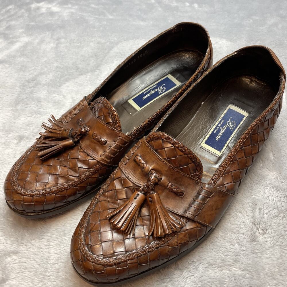 Bragano Woven‎ Kiltie Loafers Mens 10.5M Brown Leather Preppy Made in Italy